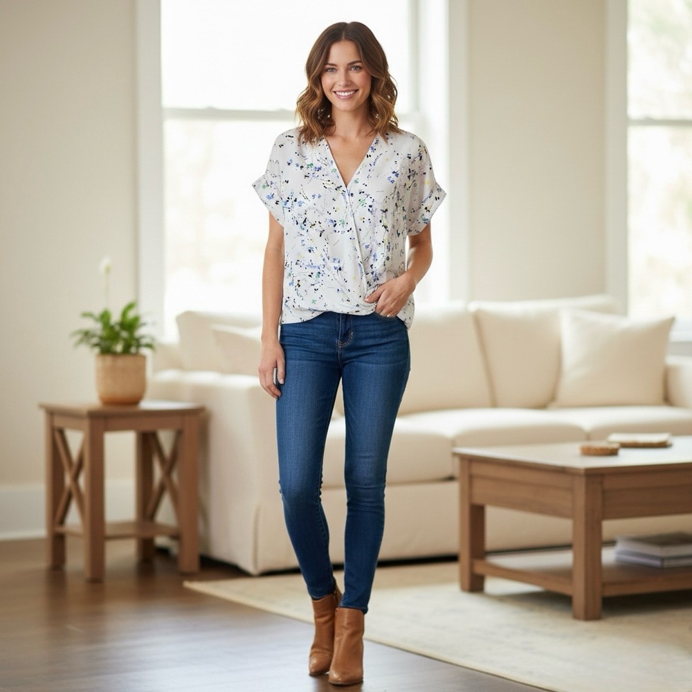 Y2K Banana Republic White Abstract Print Blouse